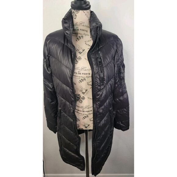 Andrew Marc Coat Womens SZ Small Black Down Puffer Coat Longline - Picture 3 of 16